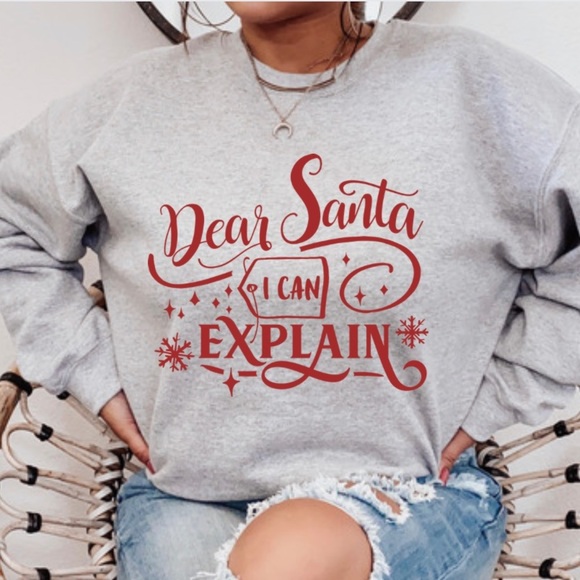 Dear Santa I can explain Funny Christmas Crewneck Sweatshirt S-5X - Picture 1 of 2